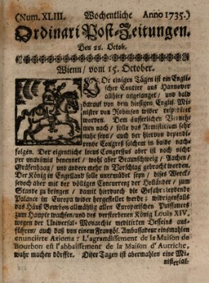 Wochentliche Ordinari Post-Zeitungen (Ordentliche wochentliche Post-Zeitungen) Samstag 22. Oktober 1735