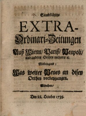 Mercurii Relation, oder wochentliche Ordinari Zeitungen von underschidlichen Orthen (Süddeutsche Presse) Samstag 22. Oktober 1735