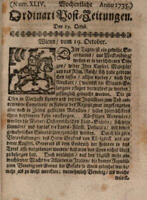 Wochentliche Ordinari Post-Zeitungen (Ordentliche wochentliche Post-Zeitungen) Samstag 29. Oktober 1735