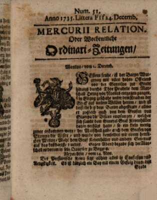 Mercurii Relation, oder wochentliche Ordinari Zeitungen von underschidlichen Orthen (Süddeutsche Presse) Samstag 24. Dezember 1735