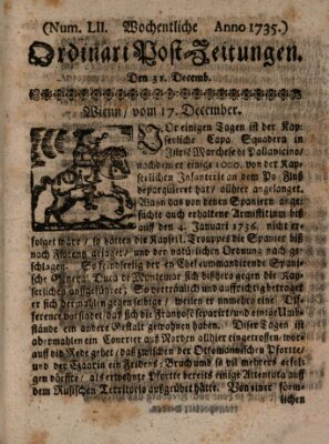 Wochentliche Ordinari Post-Zeitungen (Ordentliche wochentliche Post-Zeitungen) Samstag 31. Dezember 1735