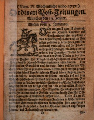 Wochentliche Ordinari Post-Zeitungen (Ordentliche wochentliche Post-Zeitungen) Samstag 19. Januar 1737