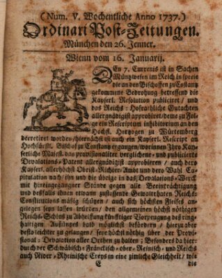 Wochentliche Ordinari Post-Zeitungen (Ordentliche wochentliche Post-Zeitungen) Samstag 26. Januar 1737