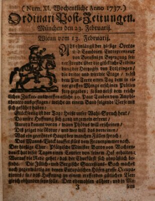 Wochentliche Ordinari Post-Zeitungen (Ordentliche wochentliche Post-Zeitungen) Samstag 23. Februar 1737