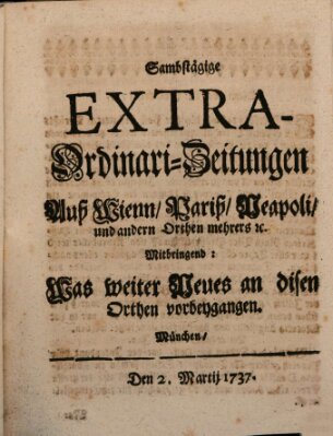 Mercurii Relation, oder wochentliche Ordinari Zeitungen von underschidlichen Orthen (Süddeutsche Presse) Samstag 2. März 1737