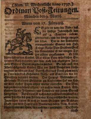 Wochentliche Ordinari Post-Zeitungen (Ordentliche wochentliche Post-Zeitungen) Samstag 9. März 1737