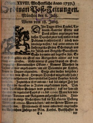 Wochentliche Ordinari Post-Zeitungen (Ordentliche wochentliche Post-Zeitungen) Samstag 6. Juli 1737