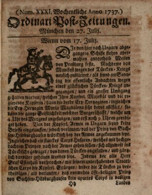 Wochentliche Ordinari Post-Zeitungen (Ordentliche wochentliche Post-Zeitungen) Samstag 27. Juli 1737