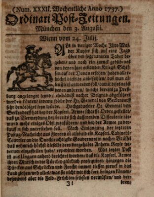 Wochentliche Ordinari Post-Zeitungen (Ordentliche wochentliche Post-Zeitungen) Samstag 3. August 1737