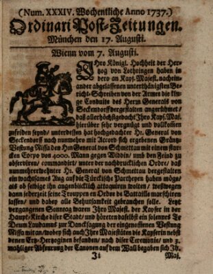 Wochentliche Ordinari Post-Zeitungen (Ordentliche wochentliche Post-Zeitungen) Samstag 17. August 1737