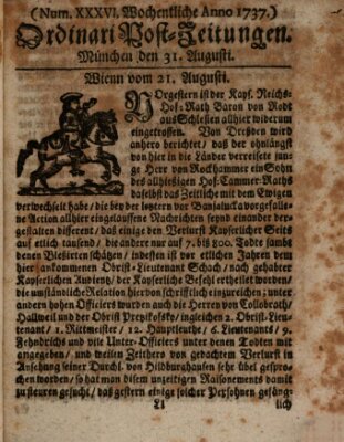 Wochentliche Ordinari Post-Zeitungen (Ordentliche wochentliche Post-Zeitungen) Samstag 31. August 1737