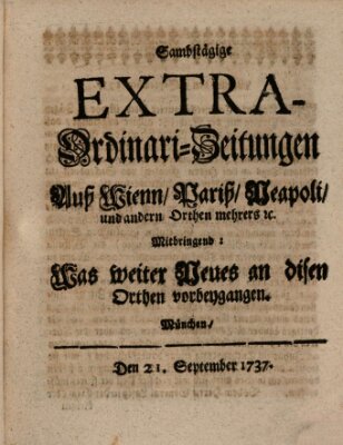 Mercurii Relation, oder wochentliche Ordinari Zeitungen von underschidlichen Orthen (Süddeutsche Presse) Samstag 21. September 1737