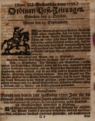 Wochentliche Ordinari Post-Zeitungen (Ordentliche wochentliche Post-Zeitungen) Samstag 5. Oktober 1737