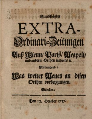 Mercurii Relation, oder wochentliche Ordinari Zeitungen von underschidlichen Orthen (Süddeutsche Presse) Samstag 12. Oktober 1737