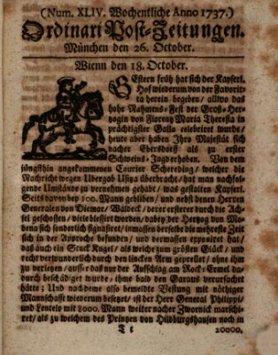 Wochentliche Ordinari Post-Zeitungen (Ordentliche wochentliche Post-Zeitungen) Samstag 26. Oktober 1737