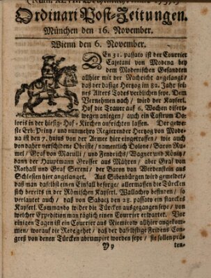 Wochentliche Ordinari Post-Zeitungen (Ordentliche wochentliche Post-Zeitungen) Samstag 16. November 1737