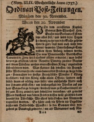 Wochentliche Ordinari Post-Zeitungen (Ordentliche wochentliche Post-Zeitungen) Samstag 30. November 1737