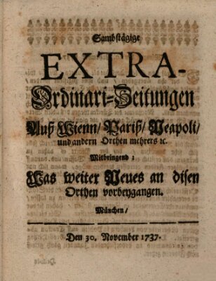 Mercurii Relation, oder wochentliche Ordinari Zeitungen von underschidlichen Orthen (Süddeutsche Presse) Samstag 30. November 1737