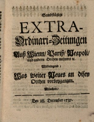 Mercurii Relation, oder wochentliche Ordinari Zeitungen von underschidlichen Orthen (Süddeutsche Presse) Samstag 28. Dezember 1737