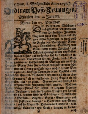 Wochentliche Ordinari Post-Zeitungen (Ordentliche wochentliche Post-Zeitungen) Samstag 4. Januar 1738