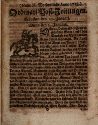 Wochentliche Ordinari Post-Zeitungen (Ordentliche wochentliche Post-Zeitungen) Samstag 11. Januar 1738