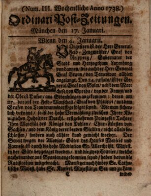 Wochentliche Ordinari Post-Zeitungen (Ordentliche wochentliche Post-Zeitungen) Freitag 17. Januar 1738