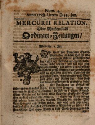 Mercurii Relation, oder wochentliche Ordinari Zeitungen von underschidlichen Orthen (Süddeutsche Presse) Samstag 25. Januar 1738