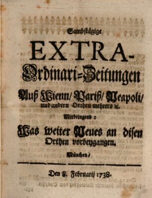 Mercurii Relation, oder wochentliche Ordinari Zeitungen von underschidlichen Orthen (Süddeutsche Presse) Samstag 8. Februar 1738