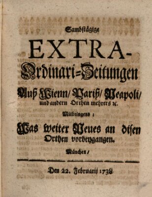 Mercurii Relation, oder wochentliche Ordinari Zeitungen von underschidlichen Orthen (Süddeutsche Presse) Samstag 22. Februar 1738