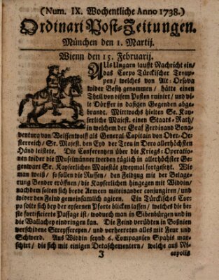 Wochentliche Ordinari Post-Zeitungen (Ordentliche wochentliche Post-Zeitungen) Samstag 1. März 1738