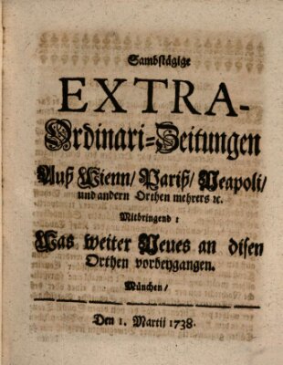 Mercurii Relation, oder wochentliche Ordinari Zeitungen von underschidlichen Orthen (Süddeutsche Presse) Samstag 1. März 1738