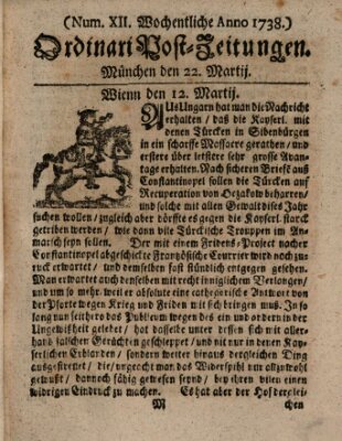 Wochentliche Ordinari Post-Zeitungen (Ordentliche wochentliche Post-Zeitungen) Samstag 22. März 1738