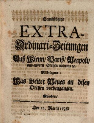 Mercurii Relation, oder wochentliche Ordinari Zeitungen von underschidlichen Orthen (Süddeutsche Presse) Samstag 22. März 1738