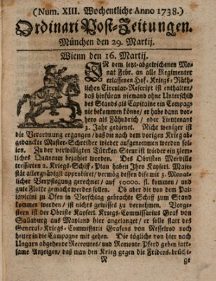 Wochentliche Ordinari Post-Zeitungen (Ordentliche wochentliche Post-Zeitungen) Samstag 29. März 1738