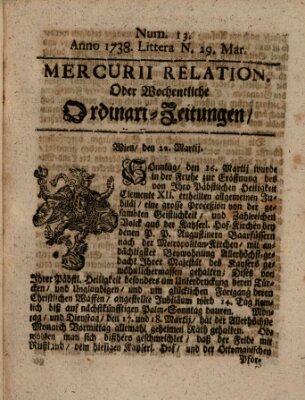 Mercurii Relation, oder wochentliche Ordinari Zeitungen von underschidlichen Orthen (Süddeutsche Presse) Samstag 29. März 1738