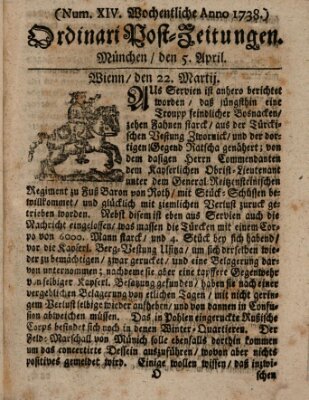 Wochentliche Ordinari Post-Zeitungen (Ordentliche wochentliche Post-Zeitungen) Samstag 5. April 1738