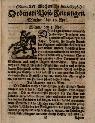 Wochentliche Ordinari Post-Zeitungen (Ordentliche wochentliche Post-Zeitungen) Samstag 19. April 1738