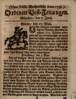 Wochentliche Ordinari Post-Zeitungen (Ordentliche wochentliche Post-Zeitungen) Samstag 7. Juni 1738