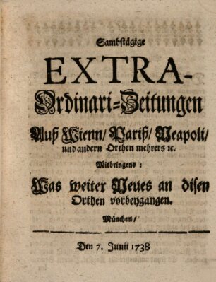 Mercurii Relation, oder wochentliche Ordinari Zeitungen von underschidlichen Orthen (Süddeutsche Presse) Samstag 7. Juni 1738