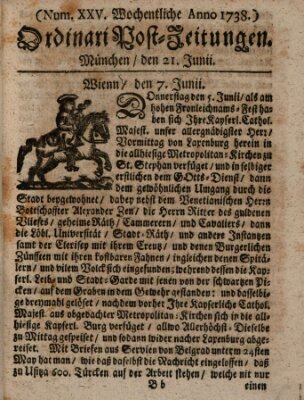 Wochentliche Ordinari Post-Zeitungen (Ordentliche wochentliche Post-Zeitungen) Samstag 21. Juni 1738