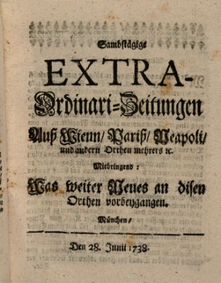 Mercurii Relation, oder wochentliche Ordinari Zeitungen von underschidlichen Orthen (Süddeutsche Presse) Samstag 28. Juni 1738