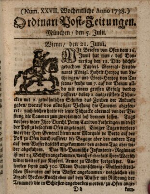 Wochentliche Ordinari Post-Zeitungen (Ordentliche wochentliche Post-Zeitungen) Samstag 5. Juli 1738