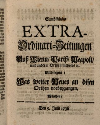 Mercurii Relation, oder wochentliche Ordinari Zeitungen von underschidlichen Orthen (Süddeutsche Presse) Samstag 5. Juli 1738