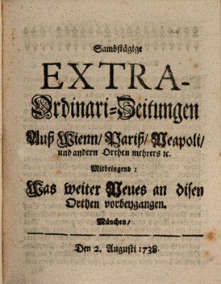 Mercurii Relation, oder wochentliche Ordinari Zeitungen von underschidlichen Orthen (Süddeutsche Presse) Samstag 2. August 1738