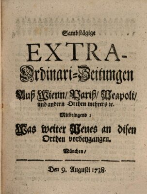 Mercurii Relation, oder wochentliche Ordinari Zeitungen von underschidlichen Orthen (Süddeutsche Presse) Samstag 9. August 1738