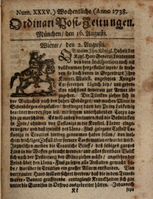 Wochentliche Ordinari Post-Zeitungen (Ordentliche wochentliche Post-Zeitungen) Samstag 16. August 1738