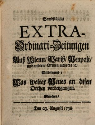 Mercurii Relation, oder wochentliche Ordinari Zeitungen von underschidlichen Orthen (Süddeutsche Presse) Samstag 23. August 1738