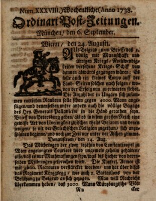 Wochentliche Ordinari Post-Zeitungen (Ordentliche wochentliche Post-Zeitungen) Samstag 6. September 1738