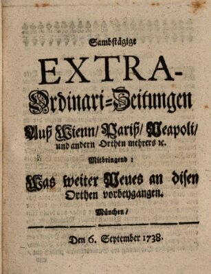 Mercurii Relation, oder wochentliche Ordinari Zeitungen von underschidlichen Orthen (Süddeutsche Presse) Samstag 6. September 1738