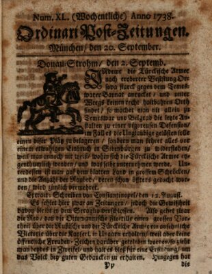 Wochentliche Ordinari Post-Zeitungen (Ordentliche wochentliche Post-Zeitungen) Samstag 20. September 1738